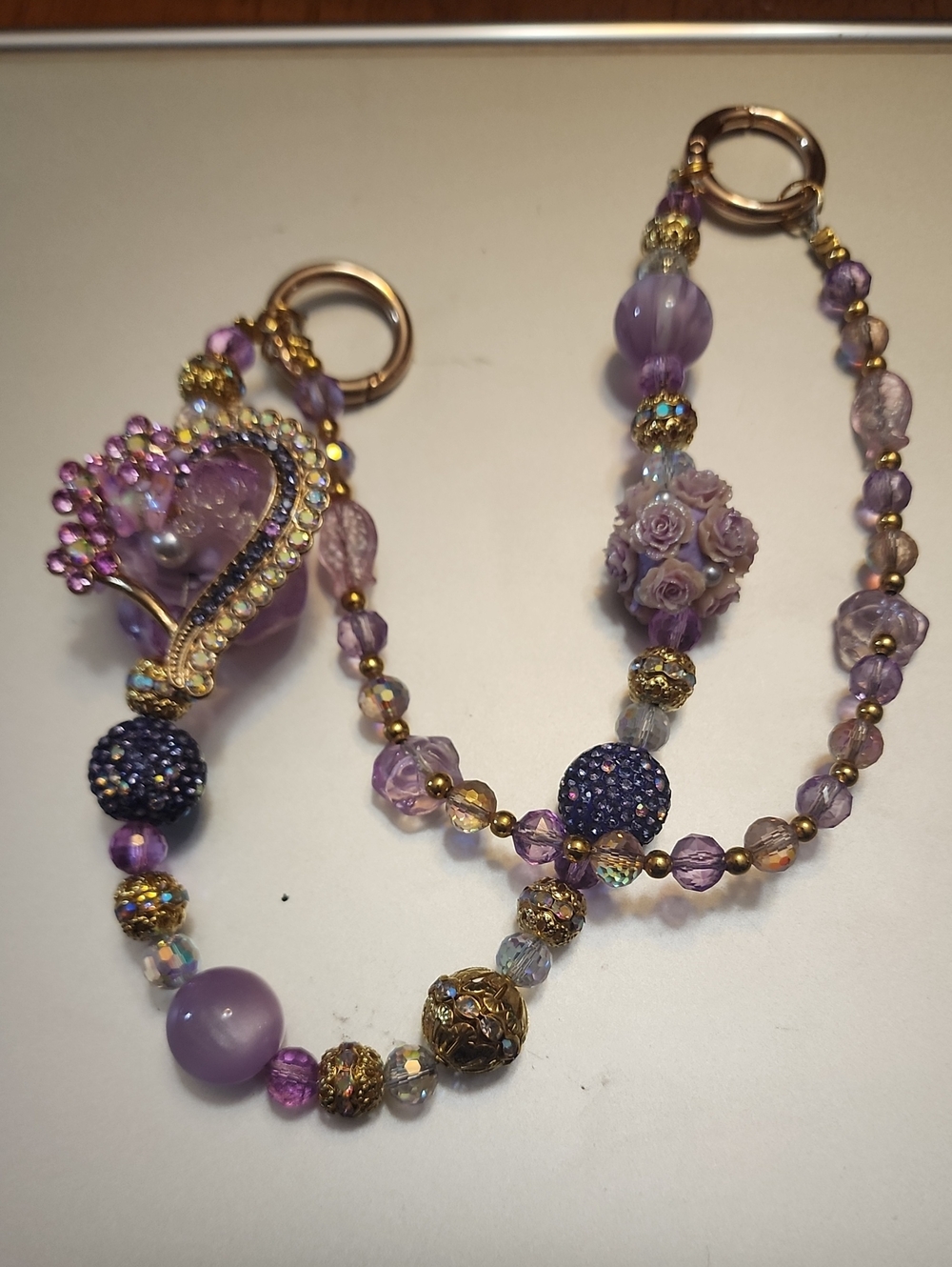 Lavender Crystal & Gold Beaded Women’s Purse Charm